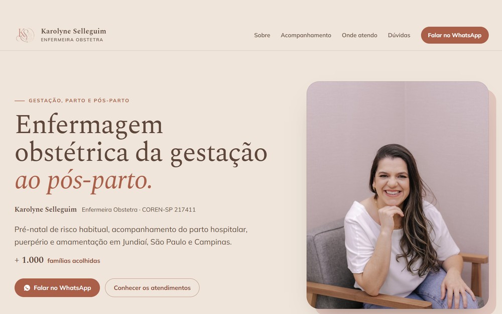 Site da enfermeira obstetra Karolyne Selleguim